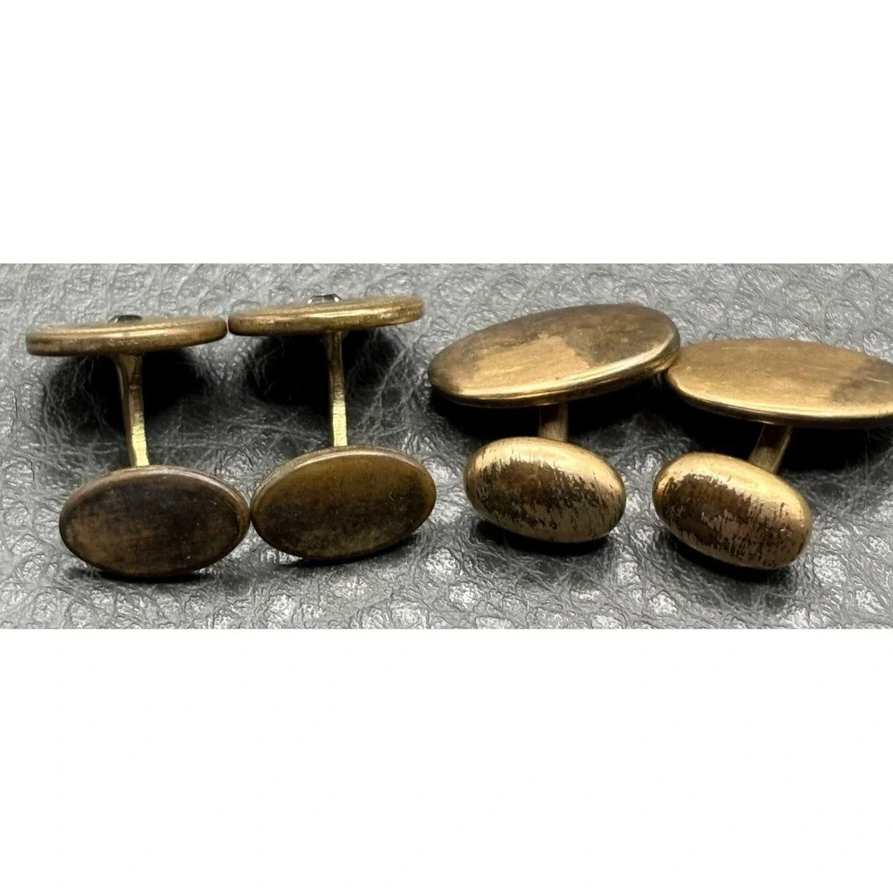Vintage Lot 2 Pairs Victorian Gold Filled Cufflinks Etched Oval Paste Stones